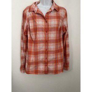 Duluth Trading Co Shirt Womens L Orange Plaid Sidewinder Long Sleeve Vent Nylon